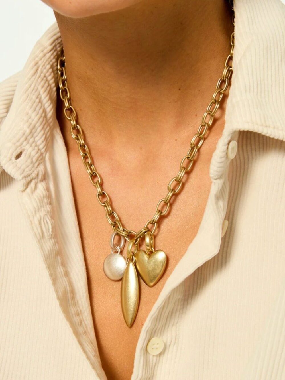 Roxanne Assoulin Gold Chunky Chain Necklace with Heart and Charms